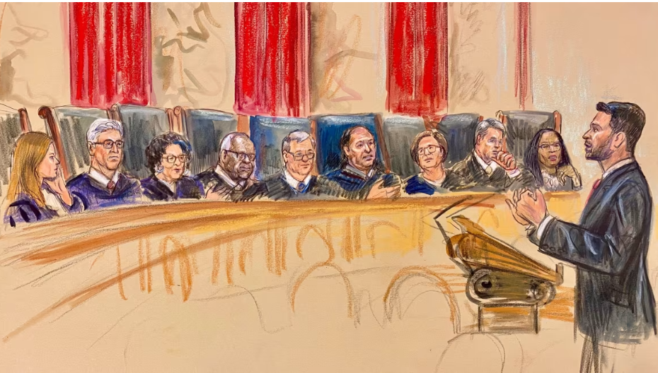 Donald Trump addressing supporters while Supreme Court decision on judicial power looms