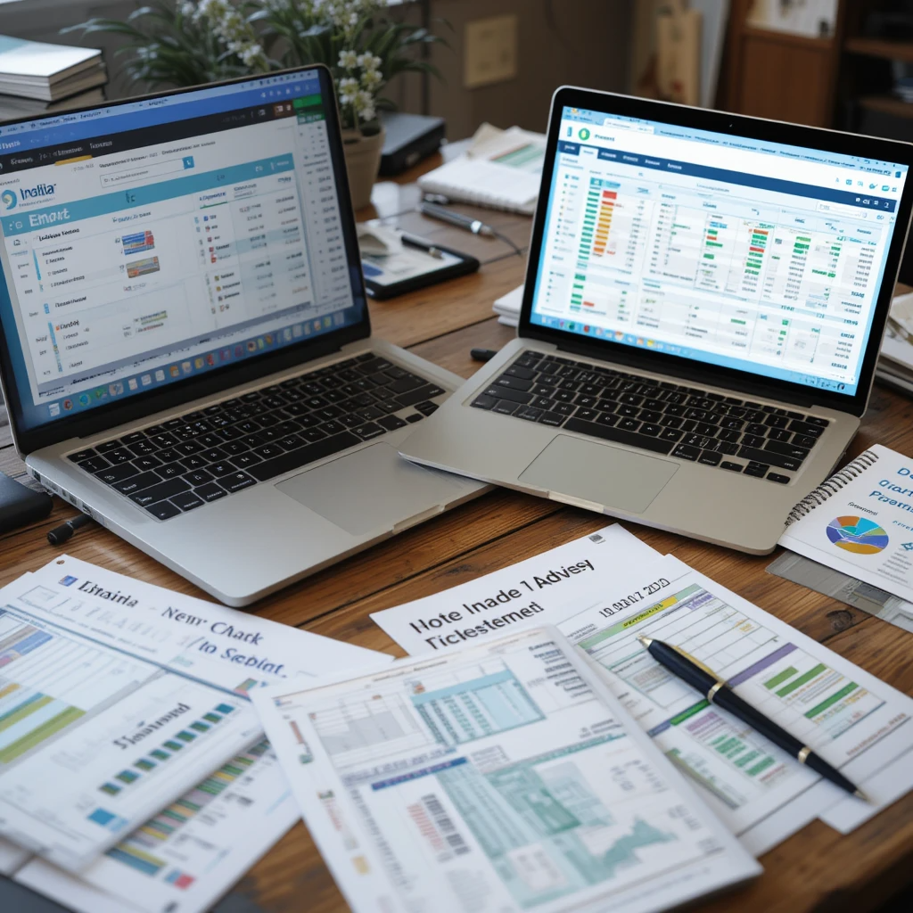 Businessman reviewing duplicate checks for financial record keeping.