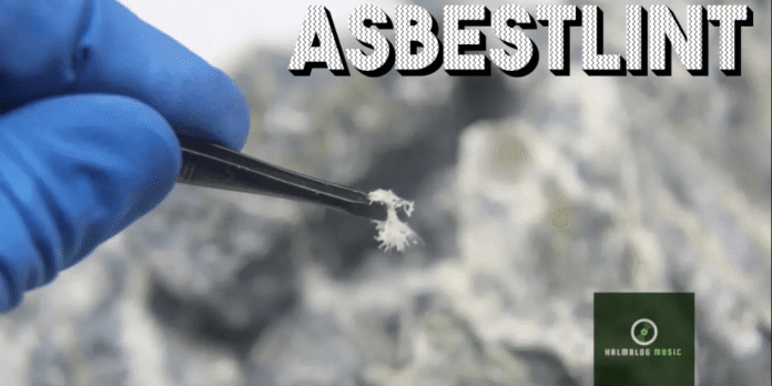 Primary Image Alt Text: A photo comparing dangerous asbestlint dust on a surface to a sealed asbestos pipe, highlighting the importance of professional handling.