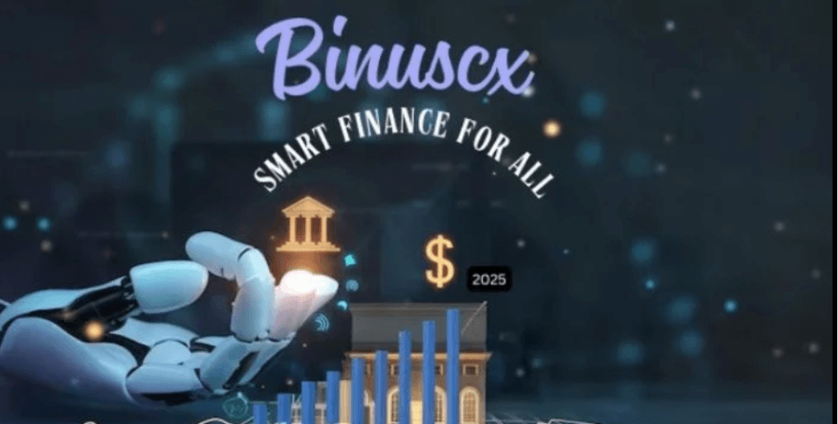 A graphic showing a bridge connecting a modern BinusCX building on one side to a sleek corporate skyscraper on the other