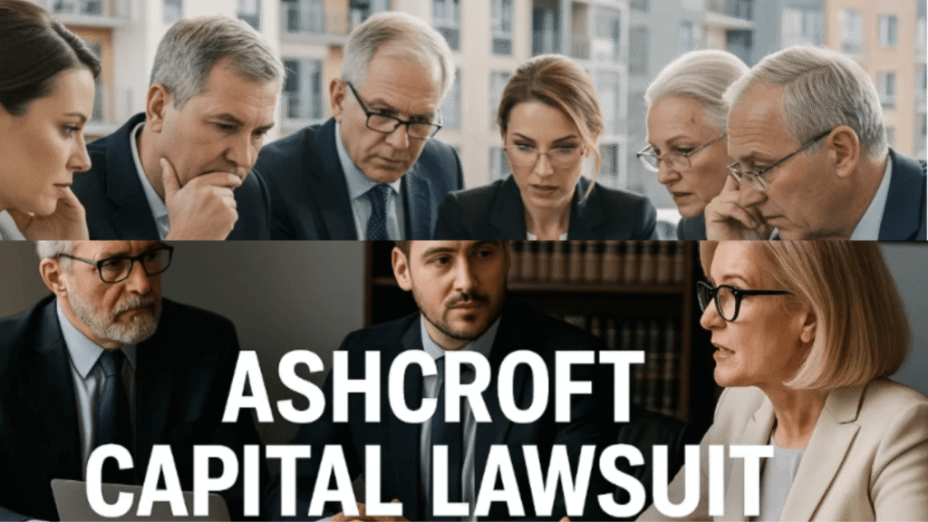 Primary Image: A magnifying glass over financial documents and a gavel, symbolizing the investigation and legal scrutiny in the Ashcroft Capital lawsuit.